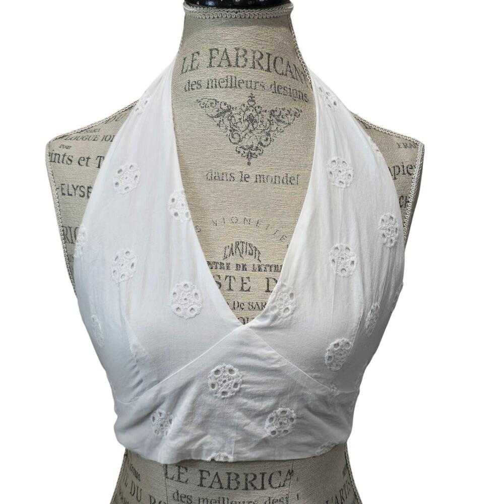 Commense White Eyelet Halter Crop Top